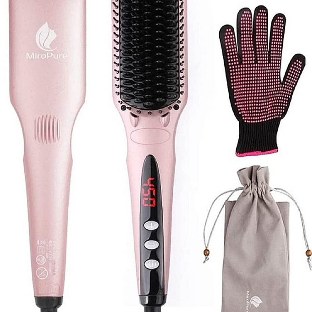 Hair Straightener heat brush by MiroPure 2 in 1 ceramic ionic brush and hot comb